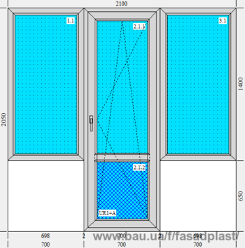 Балконный блок металлопластиковый Rehau 2100*2050 с двумя окнами