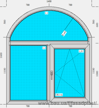 Окно металлопластиковое арка Rehau 1400*1600