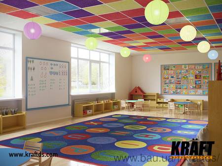 Подвесной потолок на Т-профиле KRAFT Fortis с акустическими плитами KRAFT WoodAcoustic