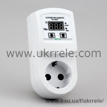 Реле напряжения в корпусе переходника на 1 розетку (16А/3кВт) РН-16/П1
