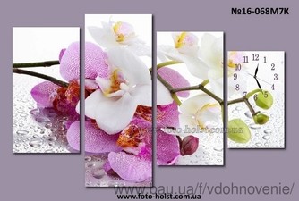 Модульные картины с часами, орхидея, цветы &mdash; Вдохновение